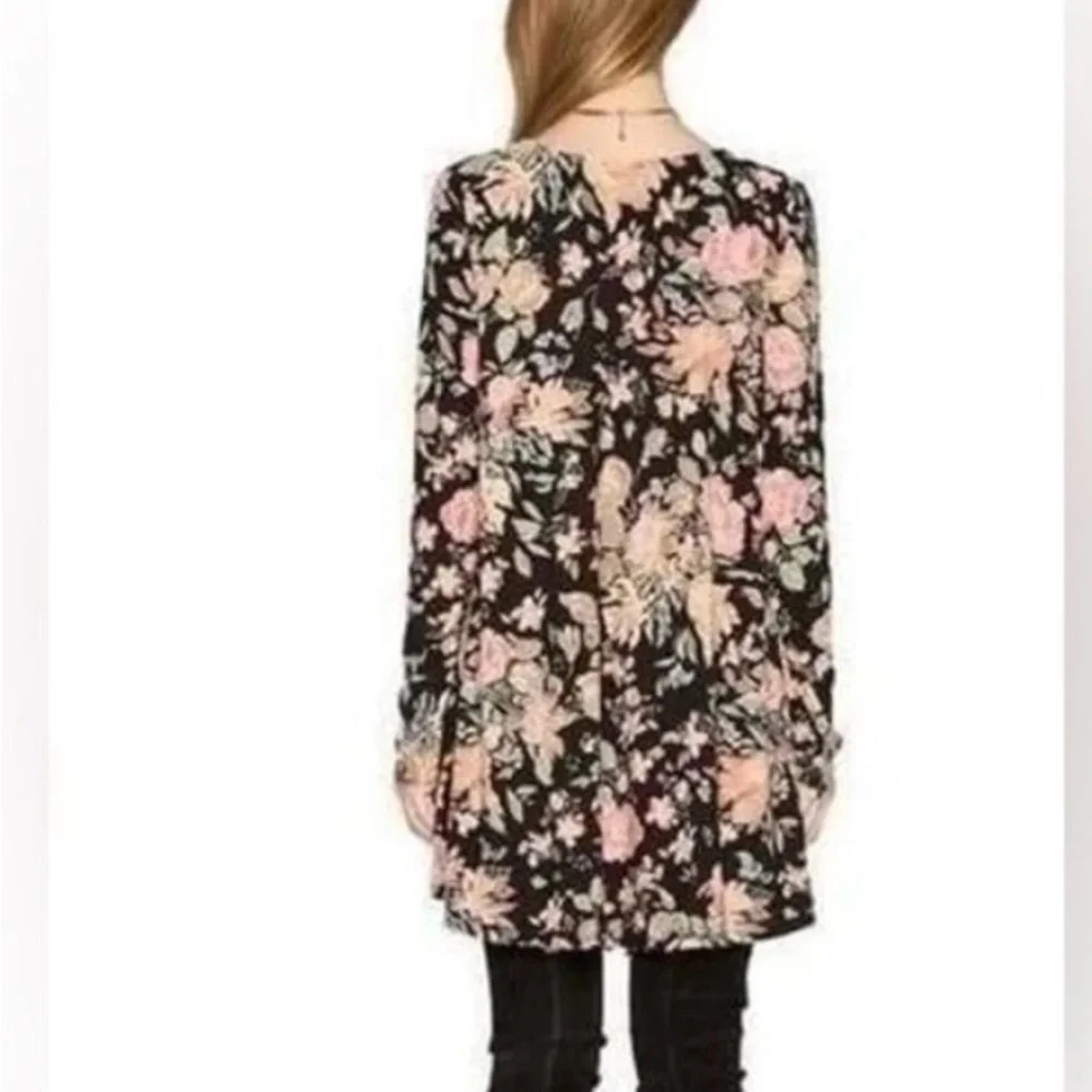 Show Me Your MuMu Tyler Minidress Tunic Black Floral Long Sleeve Dress Knit XS